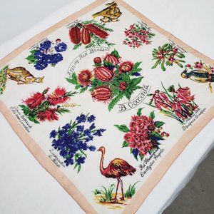Vintage Australian Souvenir Scarf-Flora/Fauna-100% Silk-25x25